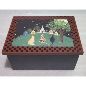 Lucy Ogletree Wooden Box Make A Wish Cats Trinket Jewerly Storage Decor RARE
